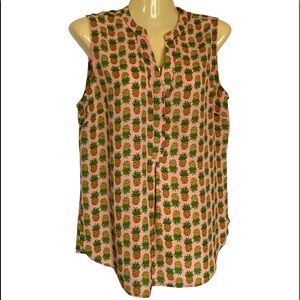 The Limited Top V Neck Sleeveless Blouse Pineapple Print Lightweight Medium